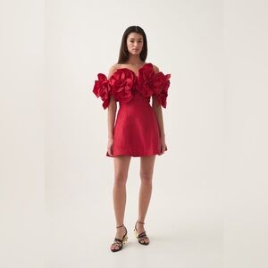 Aje Red Etta Floral Applique Embellished Bardot Mini Dress NWOT AU4/US0